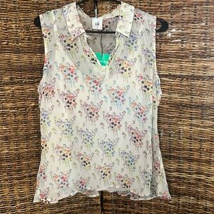Sleeveless Collared Floral Blouse with Camisole